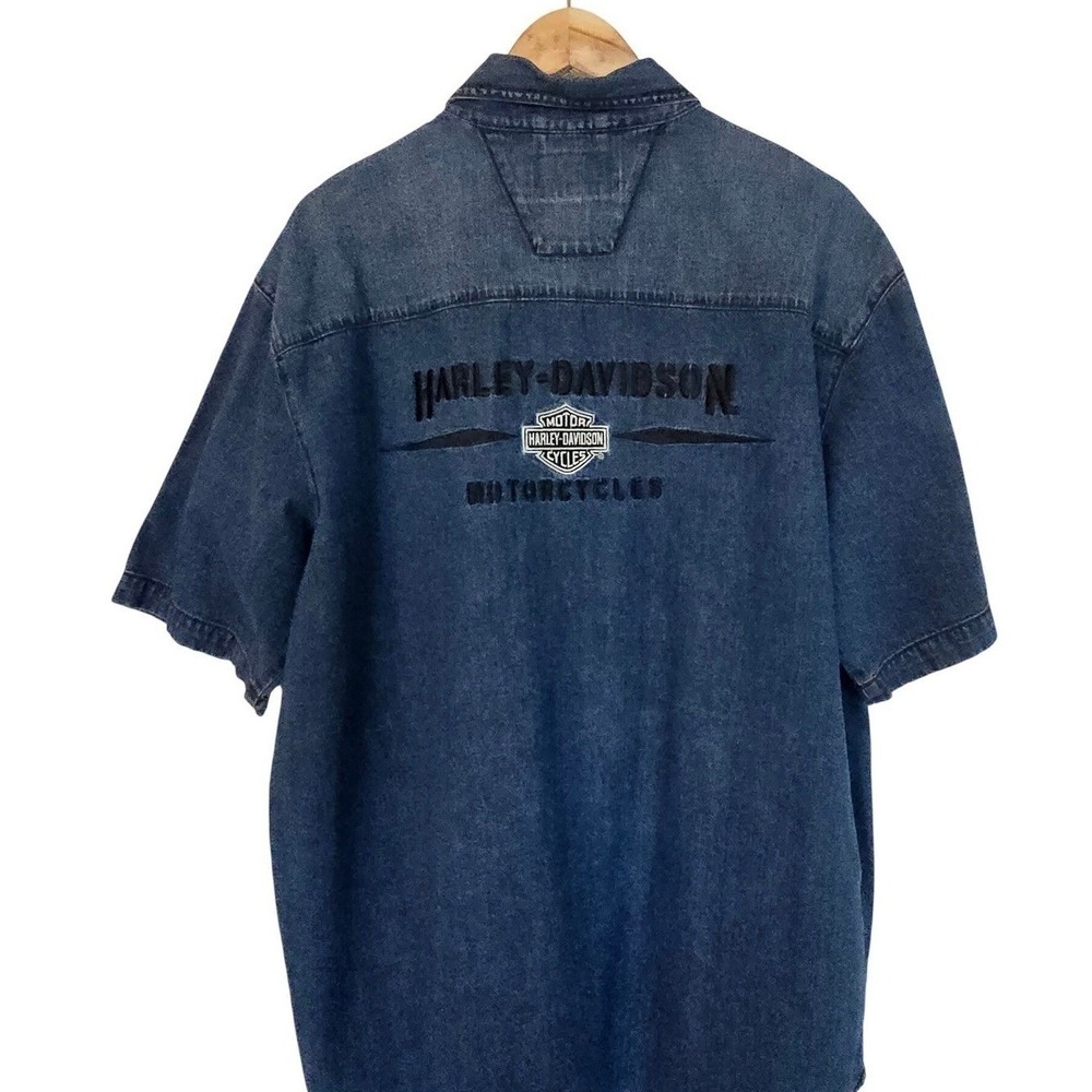 Harley-Davidson Denim Shirt Cotton Blue Vintage Y2K Workwear Mens L‎